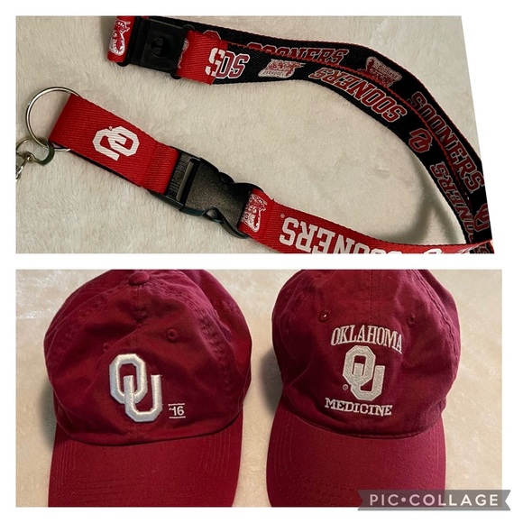 Bundle Oklahoma University OU baseball caps and lanyard OU Medicine Hat Boomer - Picture 1 of 7